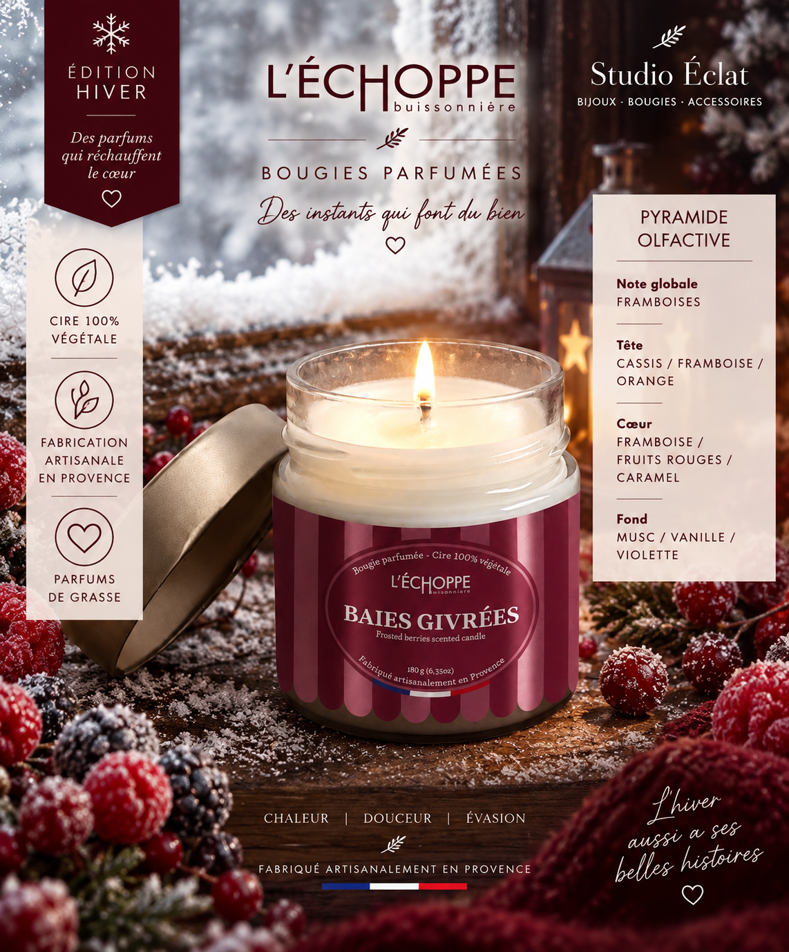 Baies Givrées - Bougie parfumée 180g - Edition Hiver