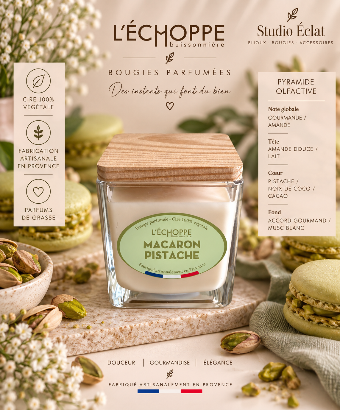 Macaron Pistache - Bougie parfumée 190g