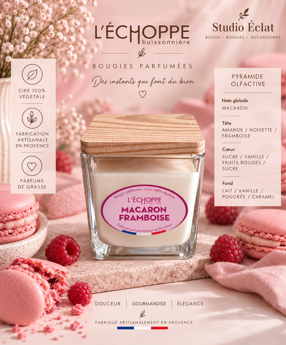 Macaron Framboise - Bougie parfumée 190g