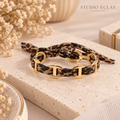 Bracelet Jonc Léopard Doré & Tissu