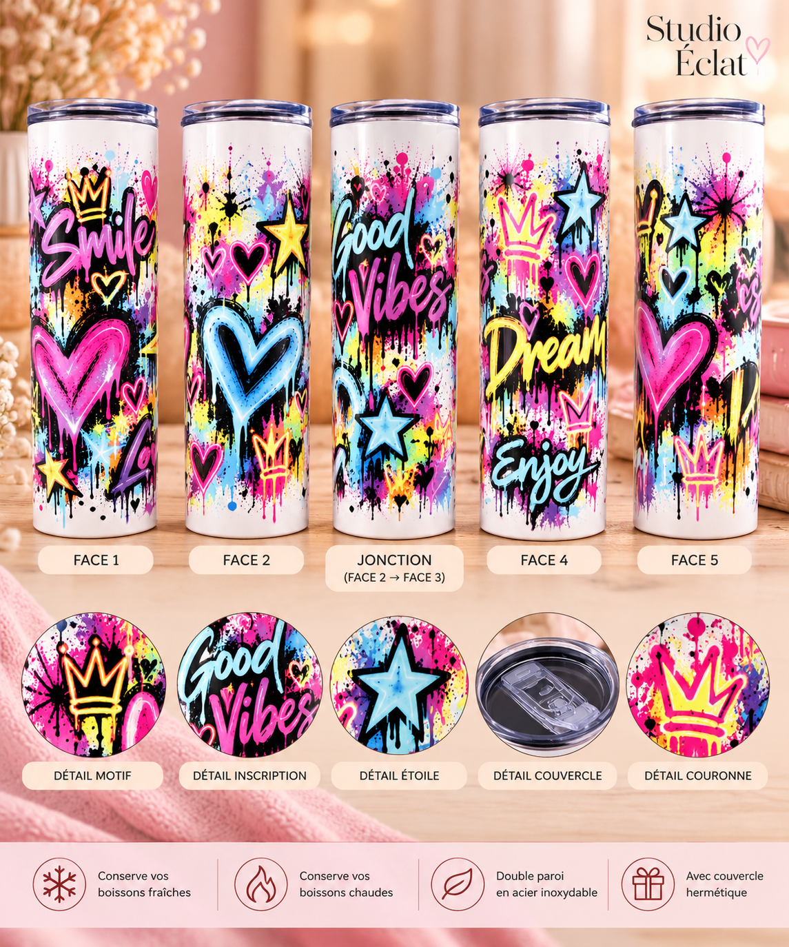 Gourde isotherme sublimée – Good Vibes Edition Graffiti 600 ml