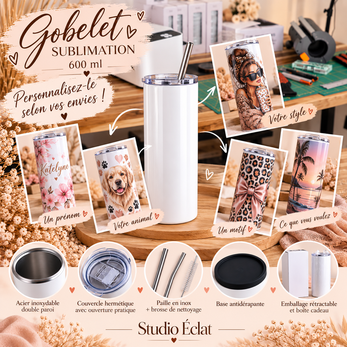 Gobelet Isotherme Personnalisable – 600 ml ✨