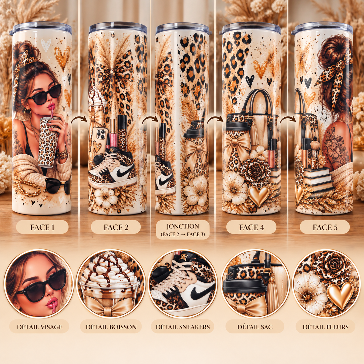 Gourde isotherme sublimée – Girl Léopard 🐆 600 ml