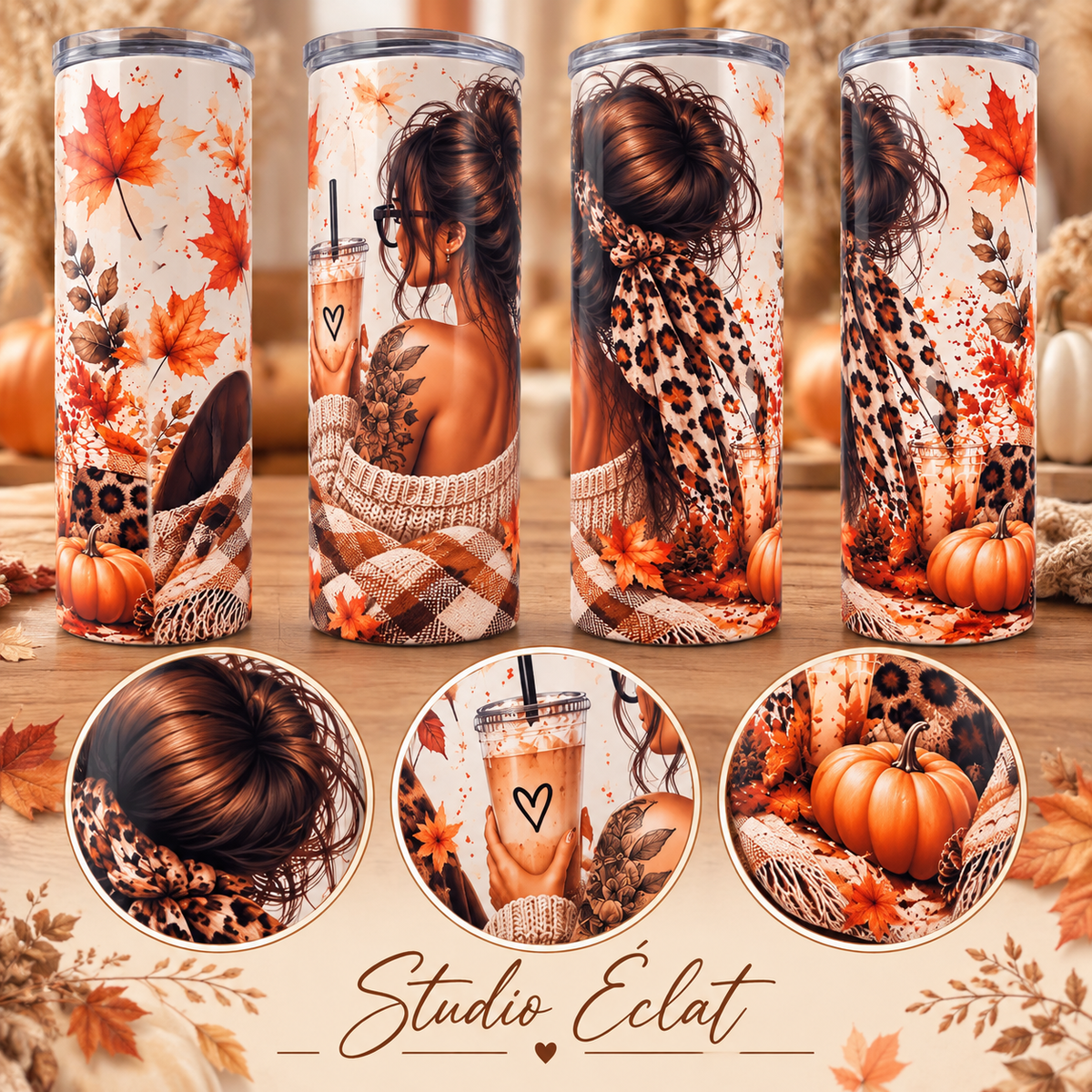 Gourde isotherme sublimée – Girl d’Automne 🍂 600 ml