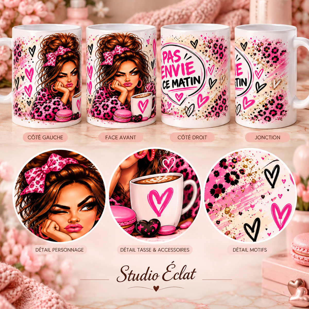 Mug Girly «Pas envie ce matin» 325 ml 💕
