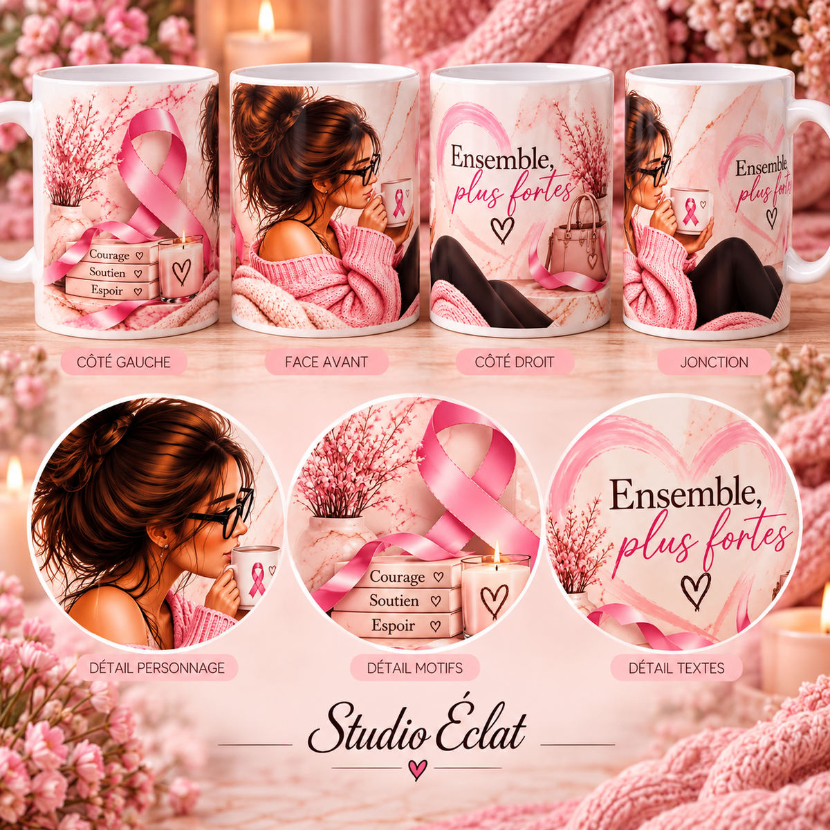 Mug Octobre Rose «Ensemble, plus fortes» 325 ml 🎀