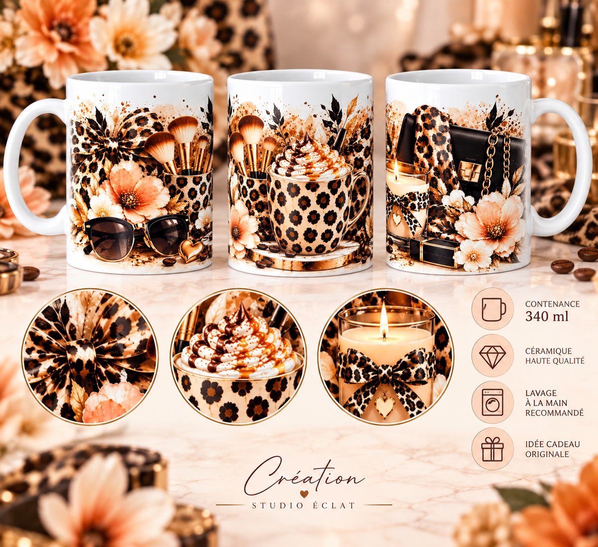 Mug Léopard Chic - Café & Glamour 340ml