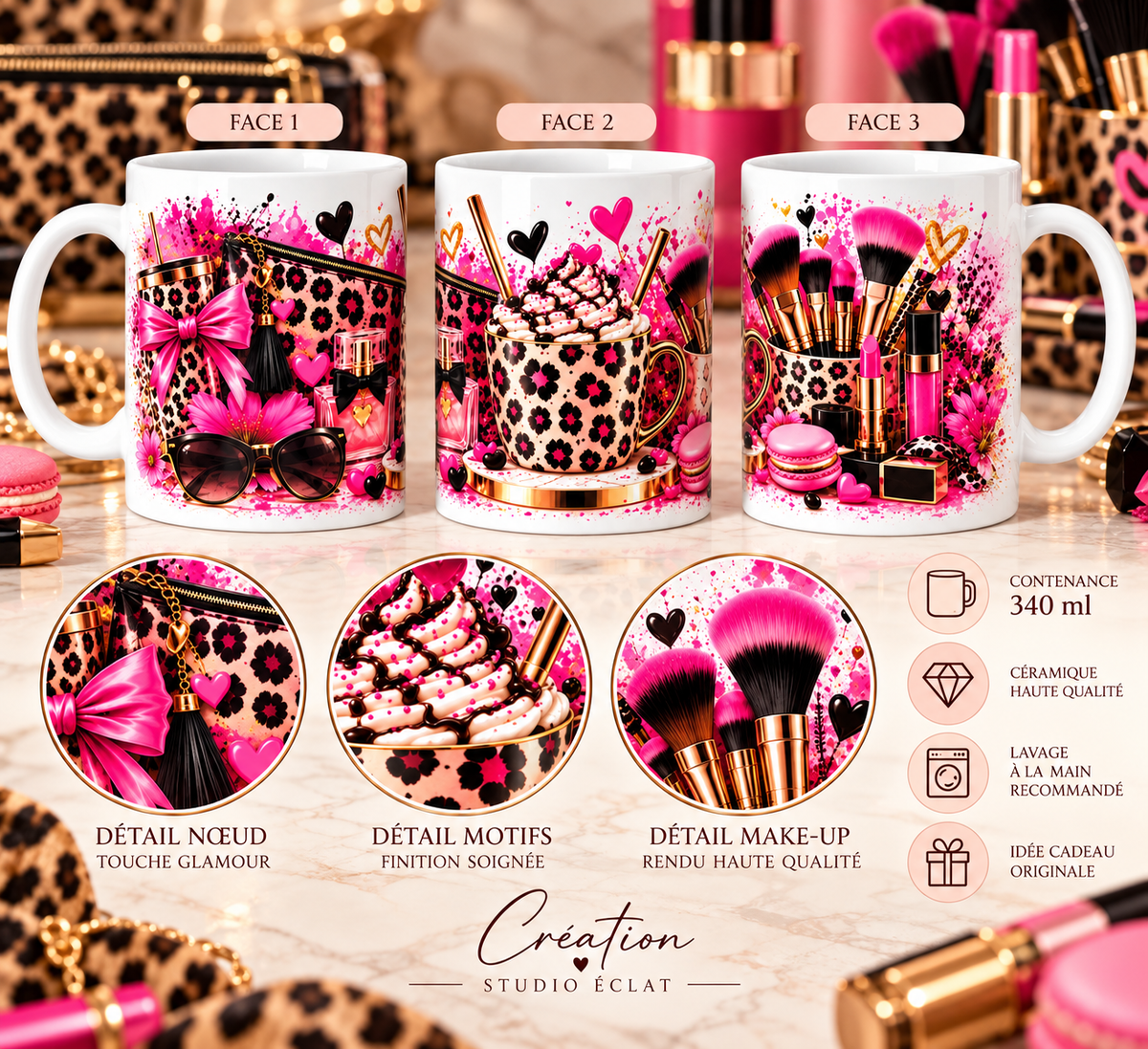 Mug Pink Glam - Léopard & Beauté 340ml